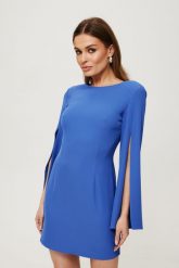 Elegancka ołówkowa sukienka mini rozcięte rękawy niebieska. Niebieskie sukienki damskie Makover, bez wzorów, eleganckie, bez ramiączek. Za 289.00 zł.