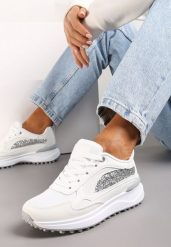 Białe Sneakersy z Noskiem z Siateczki i Wstawką Cekinową Tilrialls. Białe obuwie sportowe damskie Renee, bez zapięcia. Za 89.99 zł.