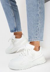 Białe Sneakersy z Szerokimi Sznurówkami Platinia. Białe obuwie sportowe damskie Born2be, bez zapięcia. Za 89.99 zł.