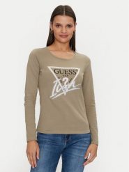 Guess Bluzka Icon W4YI33 I3Z14 Zielony Slim Fit. Zielone bluzki damskie Guess, xs, z aplikacjami, z bawełny, bez kołnierzyka, bez ramiączek. W wyprzedaży za 129.99 zł.