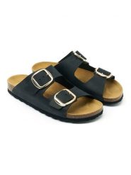 Mandel Skórzane klapki "Alberto" w kolorze czarnym rozmiar: 38. Czarne klapki damskie Mandel, bez wzorów, z otwartym noskiem, bez obcasa, bez zapięcia. Za 152.99 zł.