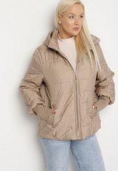 Beżowa Pikowana Kurtka o Prostym Kroju z Kapturem Tulorisa. Brązowe kurtki damskie Born2be, plus size, z aplikacjami, z jeansu, z kapturem. Za 149.99 zł.