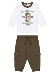 Guess Komplet bluzka i spodnie I5YG06 K8HM4 Biały Regular Fit. Białe spodnie niemowlęce Guess, z aplikacjami, z bawełny. Za 139.99 zł.