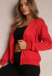 Czerwona Bluza z Kapturem Zapinana na Suwak Edan. Czerwone bluzy damskie Renee, l, bez wzorów, z jeansu, z kapturem. Za 49.99 zł.