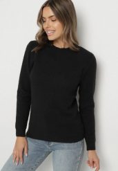Czarny Sweter z Wełną w Klasycznym Stylu Firrive. Czarne swetry klasyczne damskie Born2be, z jeansu, bez kołnierzyka. Za 59.99 zł.