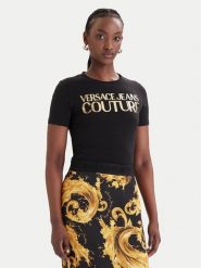 Versace Jeans Couture T-Shirt 80HAHT00 CJ03T Czarny Slim Fit. Czarne t-shirty damskie Versace Jeans Couture, xs, bez wzorów, z bawełny, bez kołnierzyka. Za 569.99 zł.