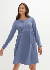 Sukienka ciążowa i do karmienia z muślinu. Niebieskie sukienki damskie bonprix, bez wzorów, bez ramiączek. Za 99.99 zł.