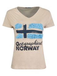 Geographical Norway Koszulka "Jarine" w kolorze beżowym rozmiar: XXL. Brązowe bluzki damskie Geographical Norway, xxl, bez wzorów, bez kołnierzyka, bez ramiączek. Za 70.24 zł.