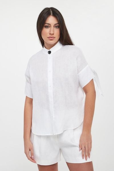 Koszula damska lniana ARMANI EXCHANGE. Koszule damskie Armani Exchange, s, bez wzorów, bez kołnierzyka, bez ramiączek. W wyprzedaży za 559.20 zł.