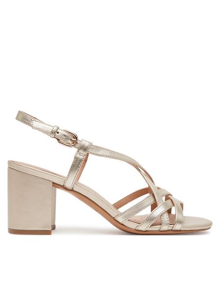 Geox Sandały D55YZB-000Y2 C2012 Złoty. Żółte sandały damskie Geox, bez wzorów, ze skóry, bez obcasa, na słupku, bez zapięcia. Za 569.99 zł.