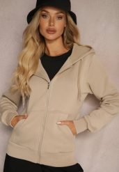 Ciemnobeżowa Casualowa Bluza z Dodatkiem Bawełny Zapinana na Suwak z Kapturem Arkatia. Brązowe bluzy damskie Renee, xl, bez wzorów, z bawełny, z kapturem. Za 69.99 zł.