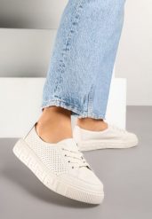 Beżowe Sneakersy Skórzane z Drobną Perforacją Garinea. Brązowe obuwie sportowe damskie Born2be, z jeansu, bez zapięcia. Za 119.99 zł.
