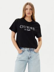 Guess T-Shirt V5GI09 K9RM1 Czarny Regular Fit. Czarne t-shirty damskie Guess, m, z aplikacjami, z bawełny, bez kołnierzyka. Za 79.99 zł.