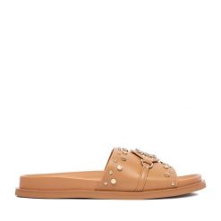Klapki Nine West. Brązowe klapki damskie Nine West, bez wzorów, bez obcasa, bez zapięcia. Za 219.99 zł.