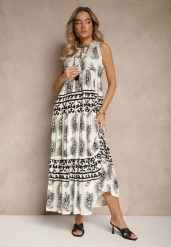 Czarna Rozkloszowana Sukienka z Wiskozy Wiązana pod Szyją w Print Paisley Nreadia. Czarne sukienki damskie Renee, bez wzorów, z materiału, bez ramiączek. W wyprzedaży za 127.99 zł.