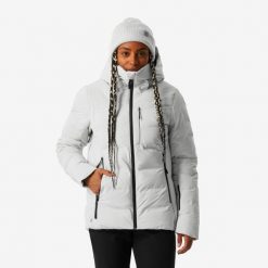Kurtka narciarska i snowboardowa damska Quechua 500 Warm. Brązowe kurtki damskie WED'ZE, na zimę, xs, bez wzorów, z włókna, bez kaptura. Za 499.99 zł.