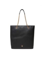Calvin Klein Torebka Minimal Monogram Chain Tote LV04F3204G Czarny. Czarne torebki klasyczne damskie Calvin Klein, ze skóry, bez dodatków. Za 389.99 zł.