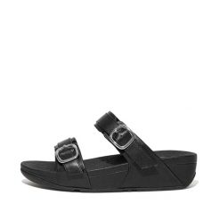 Kobiece klapki na koturnie FitFlop Lulu. Czarne klapki damskie FIT FLOP, bez wzorów, z materiału, bez obcasa, na koturnie, bez zapięcia. Za 534.50 zł.