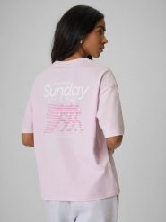 4F T-shirt loose z nadrukiem damski - różowy M. Czerwone t-shirty damskie 4F, m, bez wzorów, z bawełny, bez kołnierzyka. Za 59.99 zł.