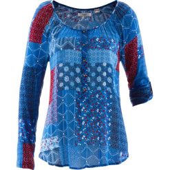 Tunika kreszowana, długi rękaw. Niebieskie tuniki damskie bonprix, bez wzorów, bez kołnierzyka, bez ramiączek. Za 114.99 zł.