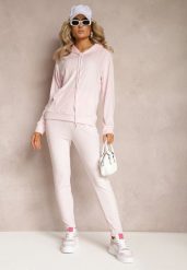 Jasnoróżowy Welurowy Komplet Dresowy Bluza z Kapturem i Spodnie Vilna. Czerwone bluzy damskie Renee, m, bez wzorów, z dresówki, z kapturem. Za 69.99 zł.