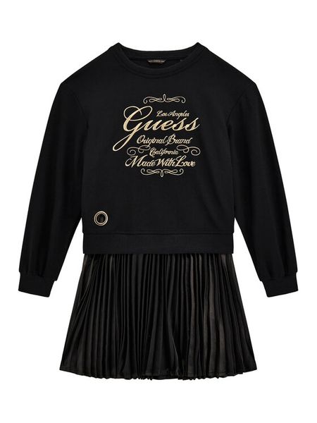 Guess Sukienka codzienna J5BK31 KAUH0 Czarny Regular Fit. Czarne sukienki dziewczęce Guess, z aplikacjami, z syntetyku, bez ramiączek, proste. Za 339.99 zł.