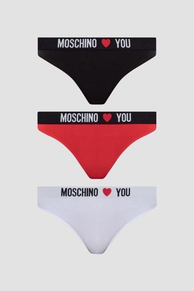 MOSCHINO Damskie stringi trzypak, Rozmiar S. Stringi MOSCHINO, bez wzorów, z bawełny. W wyprzedaży za 289.99 zł.