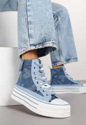 Niebieskie Trampki z Jeansowego Materiału na Platformie Zorilea. Niebieskie obuwie sportowe casual damskie Born2be, z jeansu, bez zapięcia. Za 109.99 zł.