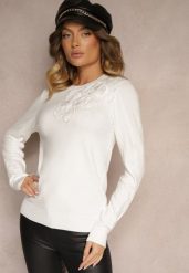 Biały Sweter z Modalem i Wiskozą Ozdobiony Aplikacjami 3D Desalttia. Białe swetry klasyczne damskie Renee, m, z jeansu, bez kołnierzyka. Za 84.99 zł.