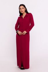 Bordowa Maxi Sukienka Wiskozowa z Guzikami. Czerwone sukienki damskie MOE, bez wzorów, z elastanu, bez ramiączek. Za 361.90 zł.