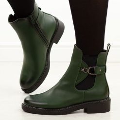 Zielone płaskie botki damskie M.Daszyński sa252-7. Zielone botki damskie M.Daszyński, na jesień, ze skóry, eleganckie, z okrągłym noskiem, bez obcasa, na obcasie, bez zapięcia. Za 229.00 zł.