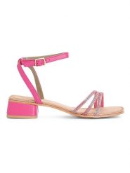 Cafe Noir Skórzane sandały w kolorze różowym rozmiar: 40. Różowe sandały damskie Cafe Noir, bez wzorów, z otwartym noskiem, bez obcasa, na koturnie, bez zapięcia. Za 135.49 zł.