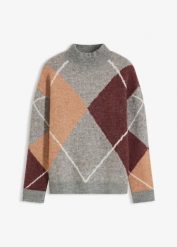 Sweter oversize. Szare swetry klasyczne damskie bonprix, bez kołnierzyka. Za 139.99 zł.