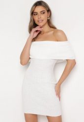 Biała Elastyczna Sukienka Mini Hiszpanka o Taliowanym Kroju Arivens. Białe sukienki damskie Born2be, bez wzorów, bez ramiączek. Za 129.99 zł.