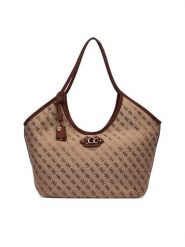 Guess Torebka Samantha HWJG23 13230 Brązowy jasny. Brązowe shopper bag Guess, z aplikacjami, z materiału, bez dodatków. Za 634.99 zł.