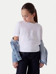Guess T-Shirt J6RI38 K6YW4 Biały Regular Fit. Białe koszulki i t-shirty dziewczęce Guess, z aplikacjami, z bawełny, bez kołnierzyka, bez ramiączek. Za 99.99 zł.
