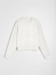 Bluza crewneck basic z dodatkiem wiskozy "soft touch" - kremowy. Białe bluzy damskie Sinsay, l, bez wzorów, z dzianiny, bez kaptura. Za 45.99 zł.