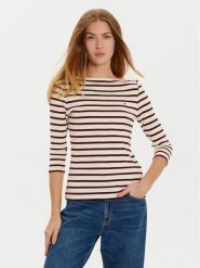 Tommy Hilfiger Bluzka New Cody WW0WW40589 Beżowy Slim Fit. Brązowe bluzki damskie Tommy Hilfiger, l, bez wzorów, z bawełny, bez kołnierzyka, bez ramiączek. W wyprzedaży za 149.99 zł.