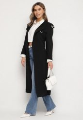 Czarny Płaszcz Trencz z Eleganckim Paskiem Mavinellea. Czarne płaszcze damskie Born2be, l, bez wzorów, z jeansu, bez kaptura. Za 269.99 zł.