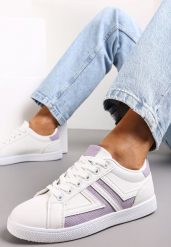 Biało-Fioletowe Sznurowane Sneakersy na Płaskiej Podeszwie z Kolorowymi Wstawkami Karera. Białe obuwie sportowe damskie Renee, bez zapięcia. Za 59.99 zł.