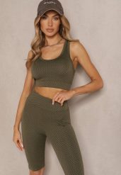 Zielony Elastyczny Top Biustonosz w Sportowym Stylu Refettia. Zielone biustonosze sportowe damskie Renee, bez wzorów, z jeansu. Za 24.99 zł.