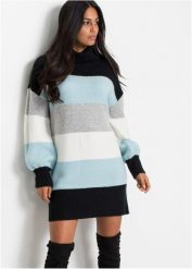 Długi sweter. Czarne golfy damskie bonprix, bez wzorów, bez ramiączek. Za 119.99 zł.