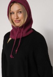 Ciemnofioletowa Czapka Kominiarka z Wełną o Kroju Kaptura z Kominem Linezra. Fioletowe czapki damskie Born2be, bez wzorów, z dzianiny. Za 74.99 zł.