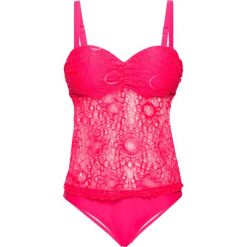 Tankini (2 części) bonprix koralowy. Czerwone bikini bonprix, w koronkowe wzory, z koronki. Za 79.99 zł.