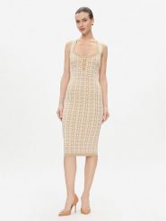 Elisabetta Franchi Sukienka dzianinowa AM-55Z-41E2-V460 Beżowy Slim Fit. Brązowe sukienki damskie Elisabetta Franchi, bez wzorów, z dzianiny, bez ramiączek. Za 979.99 zł.