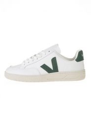 Veja Skórzane sneakersy "V 12" w kolorze biało-zielonym rozmiar: 36. Białe obuwie sportowe damskie Veja, bez zapięcia. Za 290.57 zł.