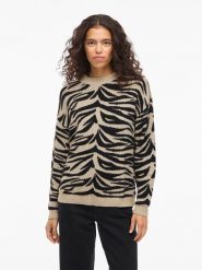 Vila Sweter "Vifema" w kolorze beżowo-czarnym rozmiar: XL. Brązowe swetry klasyczne damskie Vila, xl, bez kołnierzyka. Za 122.09 zł.