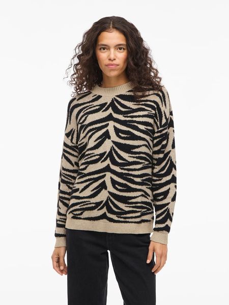 Vila Sweter "Vifema" w kolorze beżowo-czarnym rozmiar: XS. Brązowe swetry klasyczne damskie Vila, xs, bez kołnierzyka. Za 78.66 zł.