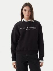 Tommy Hilfiger Bluza WW0WW47831 Czarny Regular Fit. Czarne bluzy damskie Tommy Hilfiger, l, bez wzorów, z bawełny, bez kaptura. Za 409.99 zł.