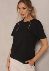 Czarny T-shirt z Dłuższym Tyłem Zdobiony Haftem Ninilla. Czarne t-shirty damskie Renee, m, z aplikacjami, bez kołnierzyka. Za 49.99 zł.